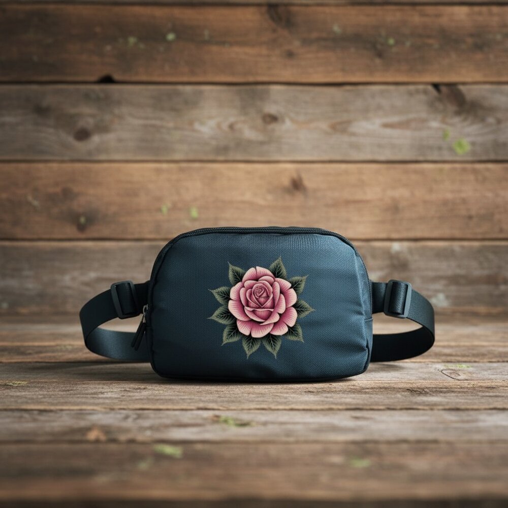 Floral Print Crossbody Fanny Pack -Black Bag